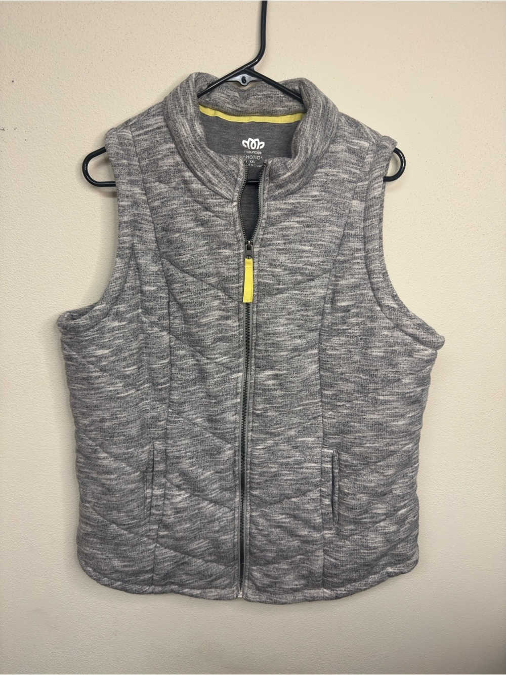 Maurices Gray Quilted Zip-Up Vest with Yellow Trim